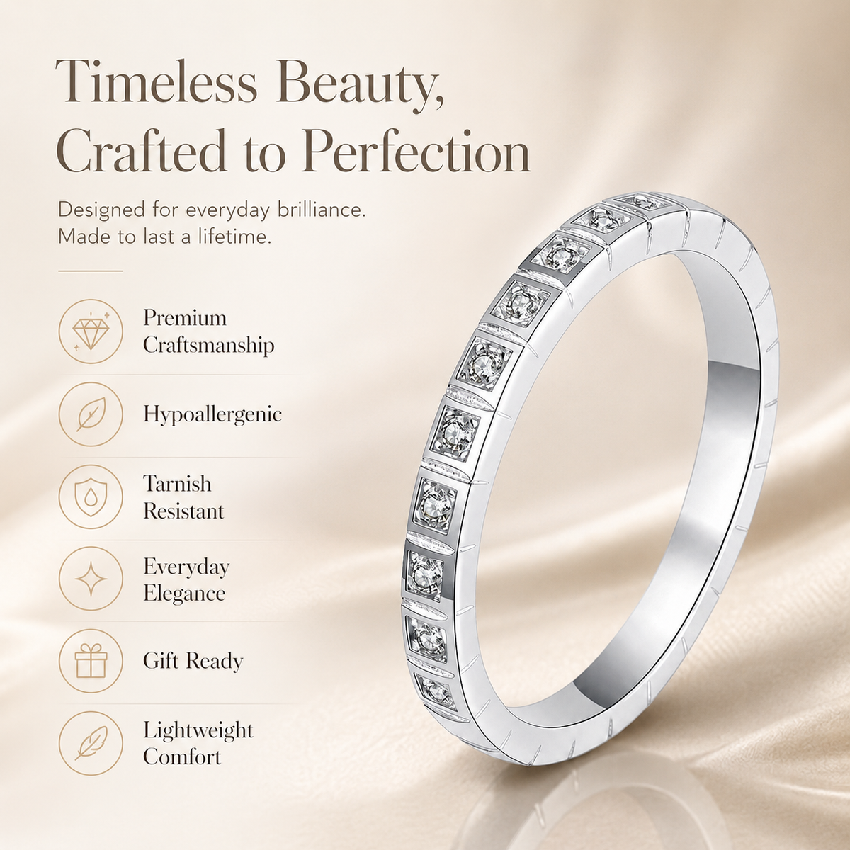 Round Brilliant Cut Moissanite Square Channel Half-Eternity Wedding Band