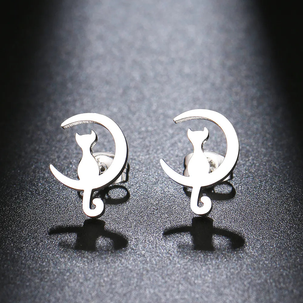 Titanium Moon Cat Stud Earrings - Premium Jewelry from Dazzling Delights - Just $28.95! Shop now at Dazzling Delights