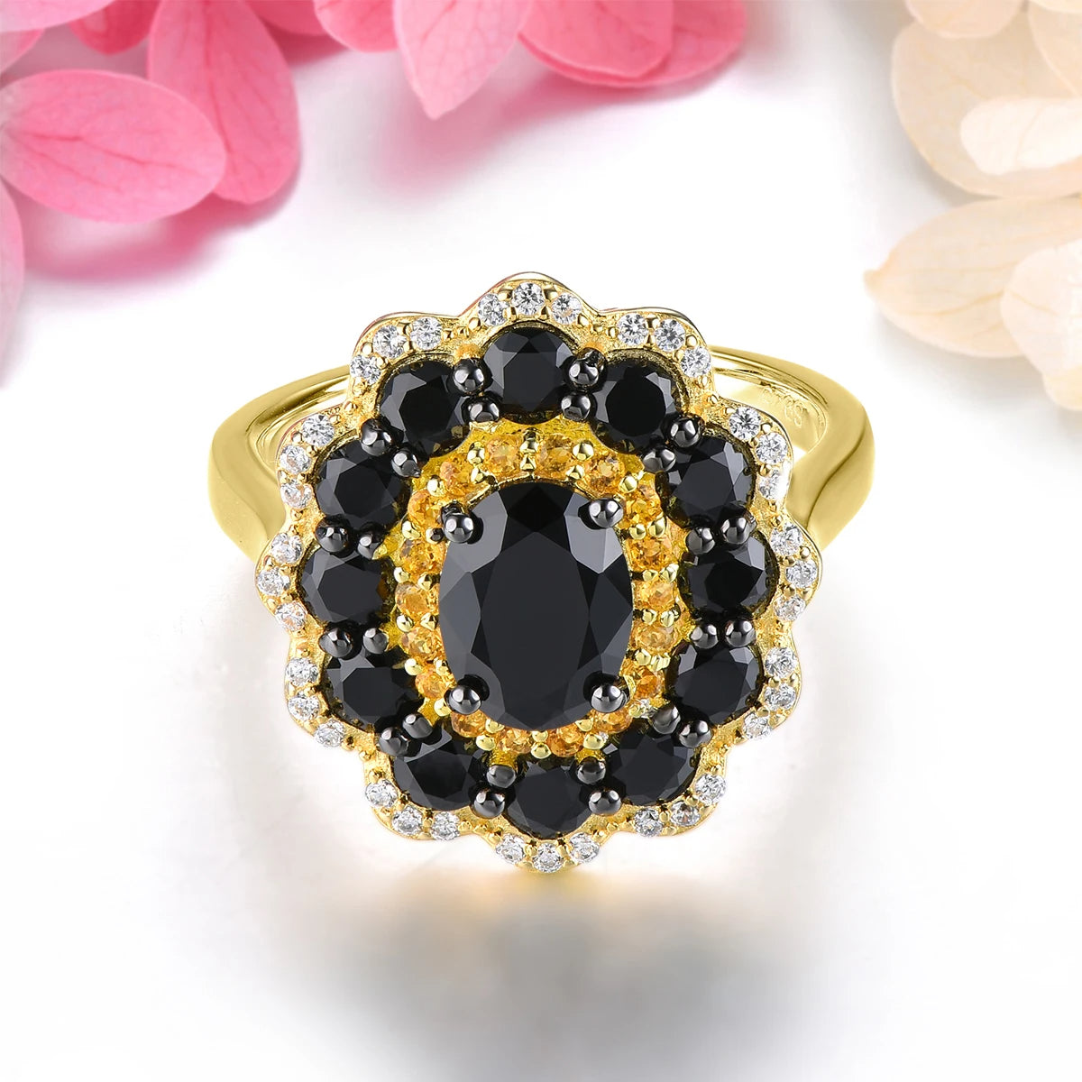 Black Spinel & Citrine Triple Halo Ring - Premium Jewelry from Dazzling Delights - Just $135! Shop now at Dazzling Delights