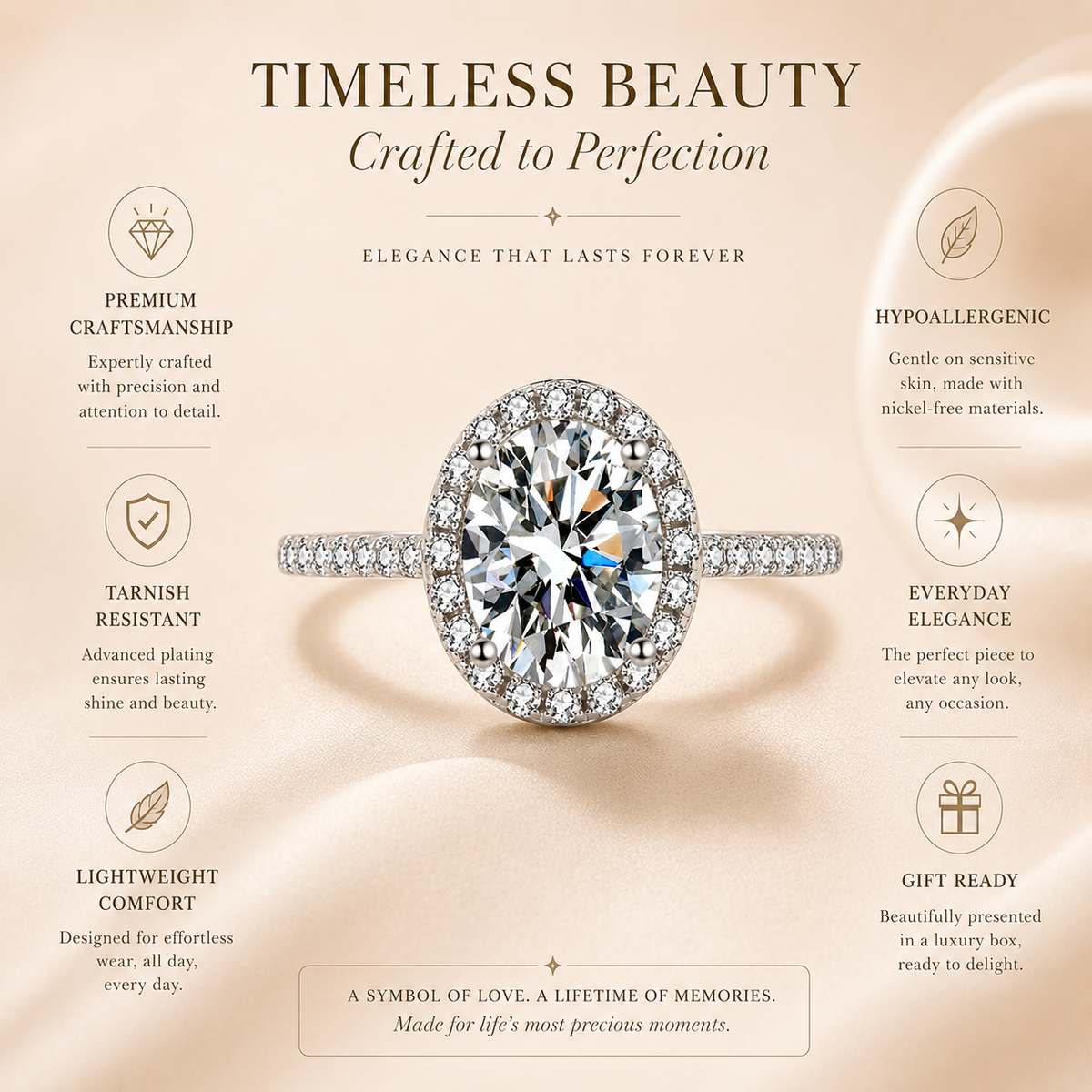 Anillo con halo de moissanita de talla ovalada 