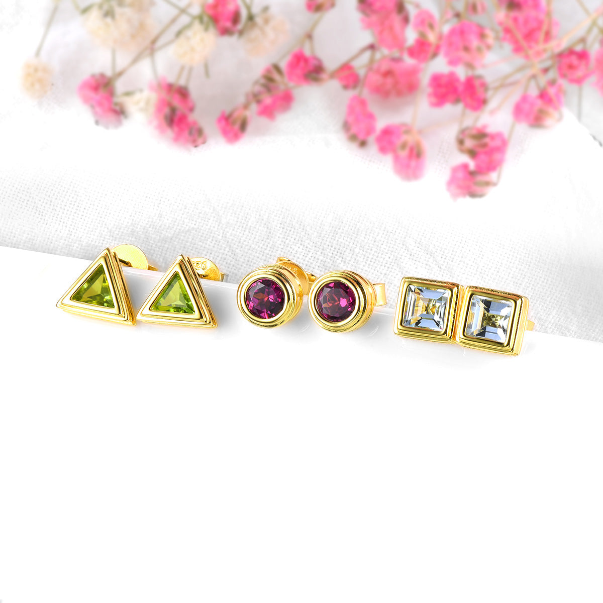 Geometric Designed Natural Gemstone Stud Earrings - Your Choice of Gemstone - Premium Jewelry from Dazzling Delights - Just $74.95! Shop now at Dazzling Delights