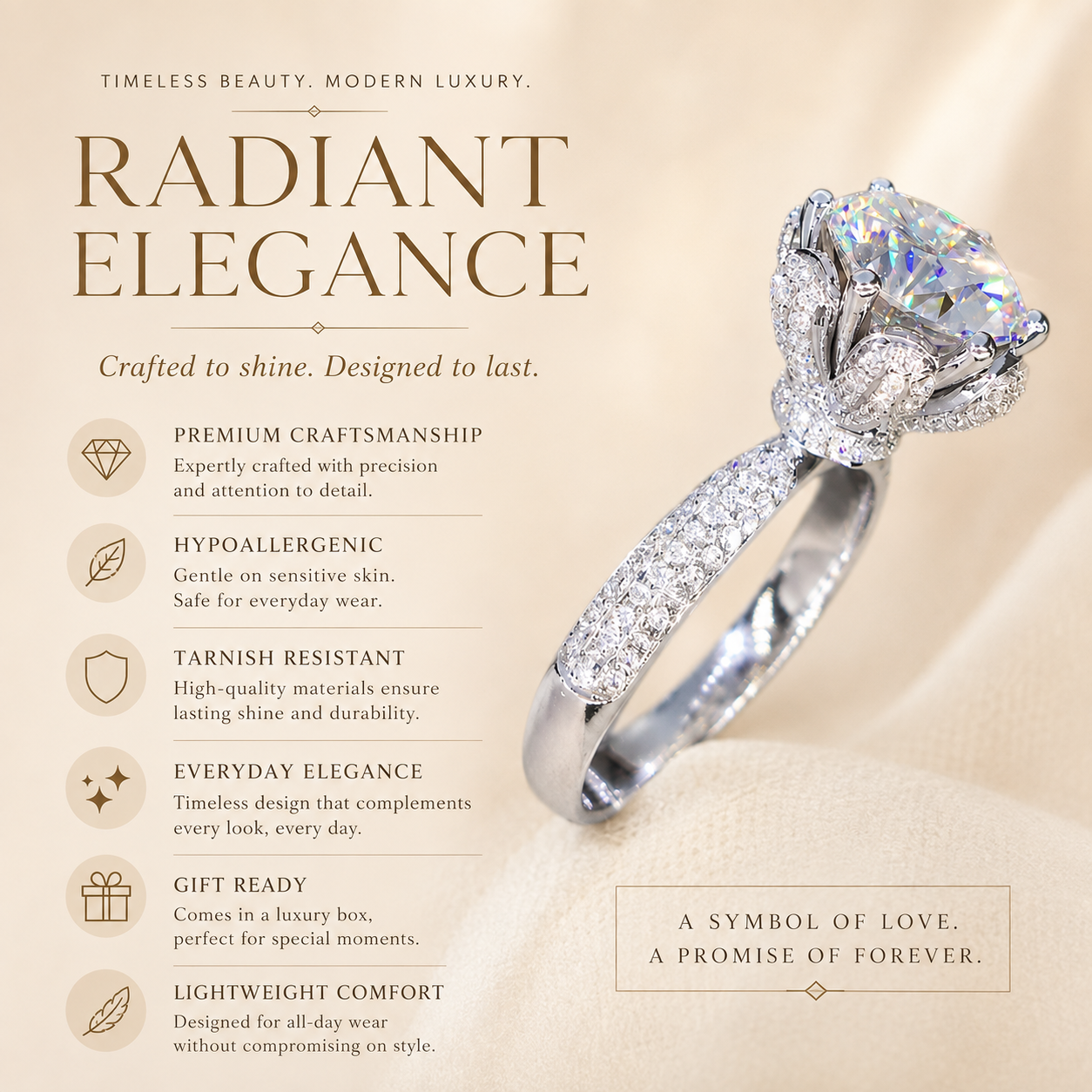 Round Brilliant Moissanite Cathedral Pavé Engagement Ring