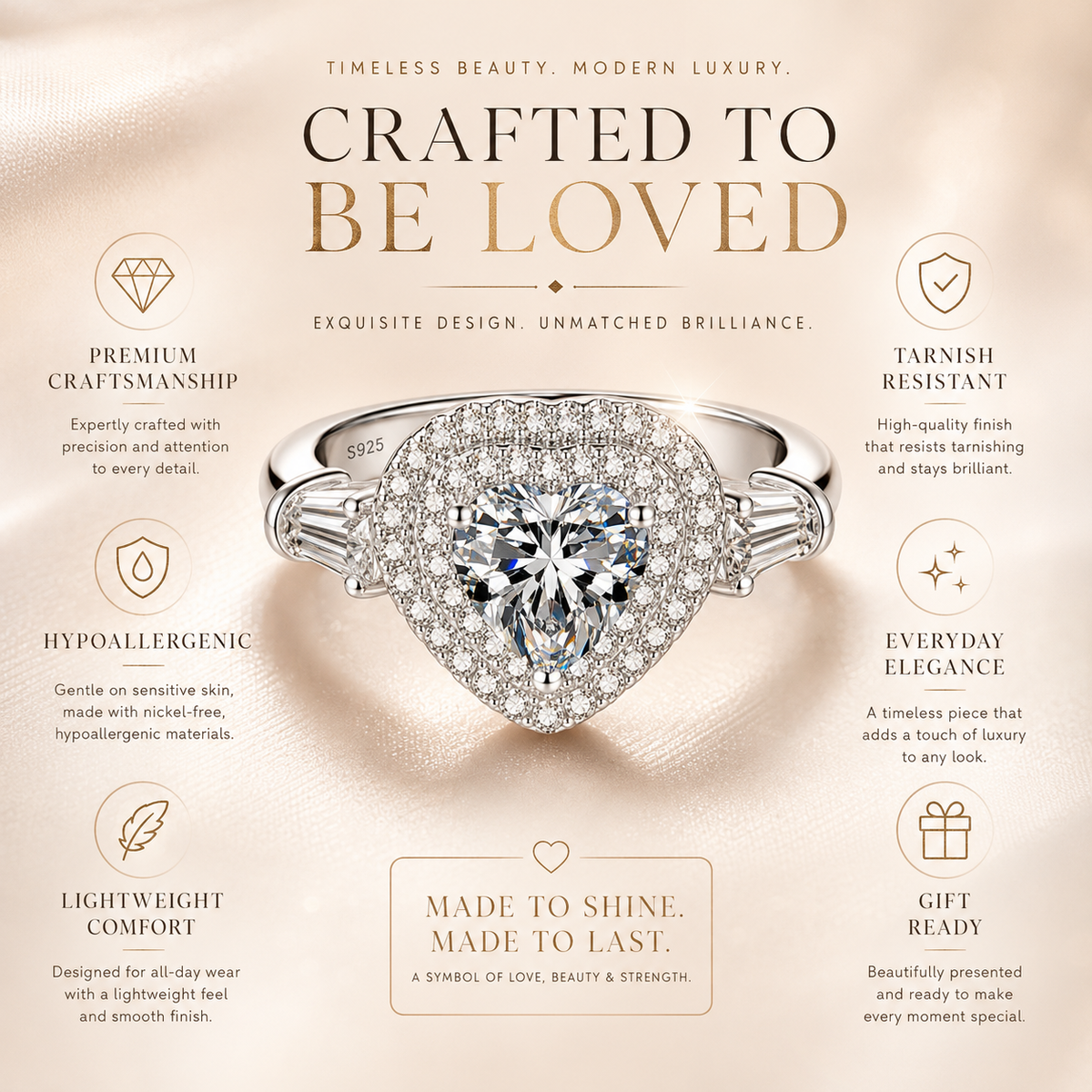 Anillo con doble halo de moissanita con talla de corazón 