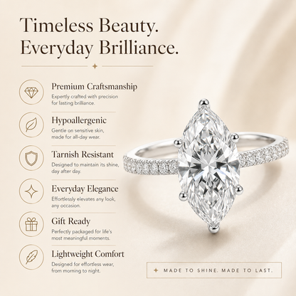 Marquise Cut Moissanite Pavé Solitaire Engagement Ring