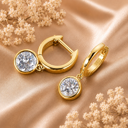 Bezel Drop Moissanite Hoop Earrings