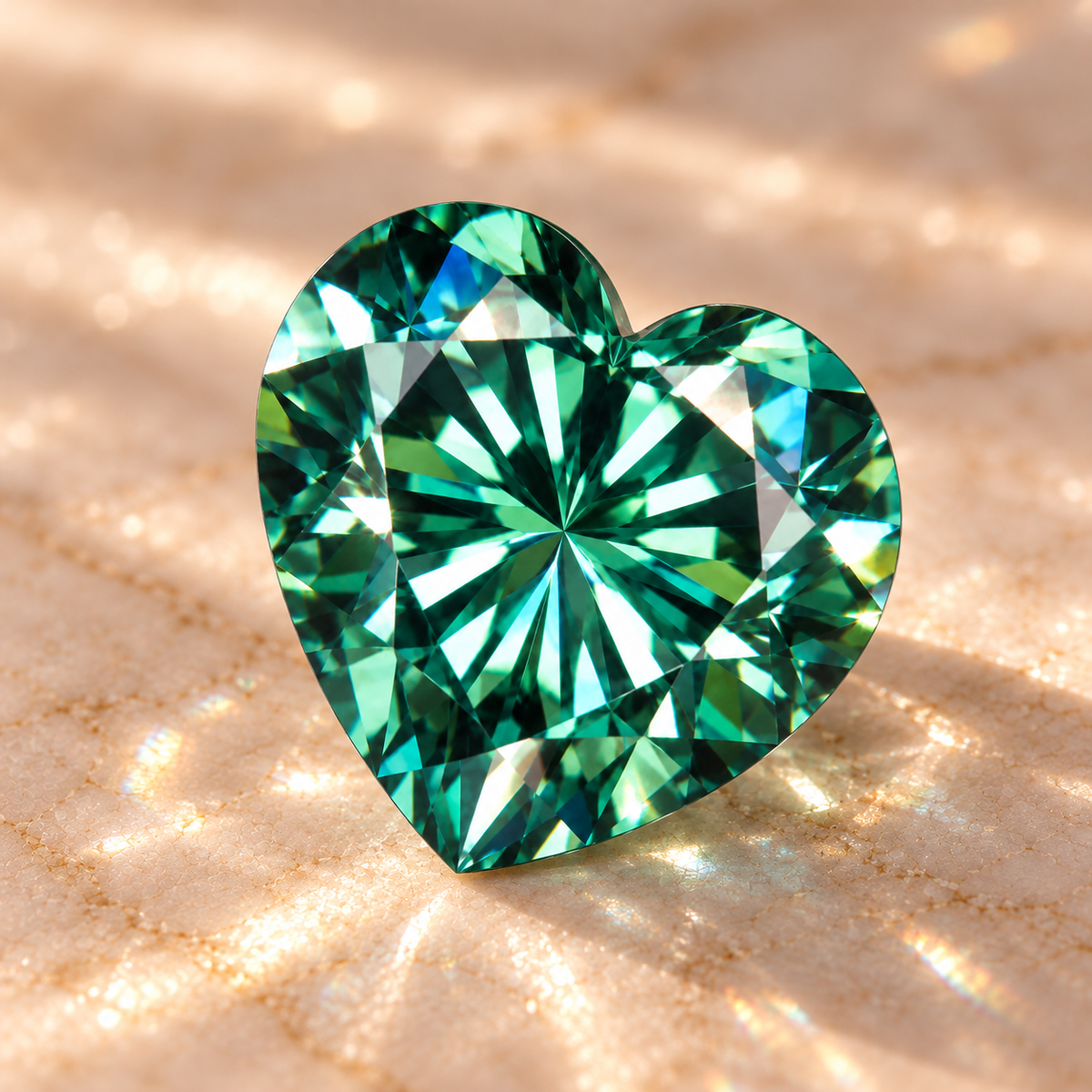 Emerald Green Heart Cut Moissanites