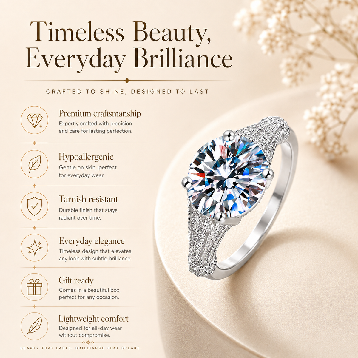 3ct Oval Cut Moissanite Multi-Row Pavé Engagement Ring