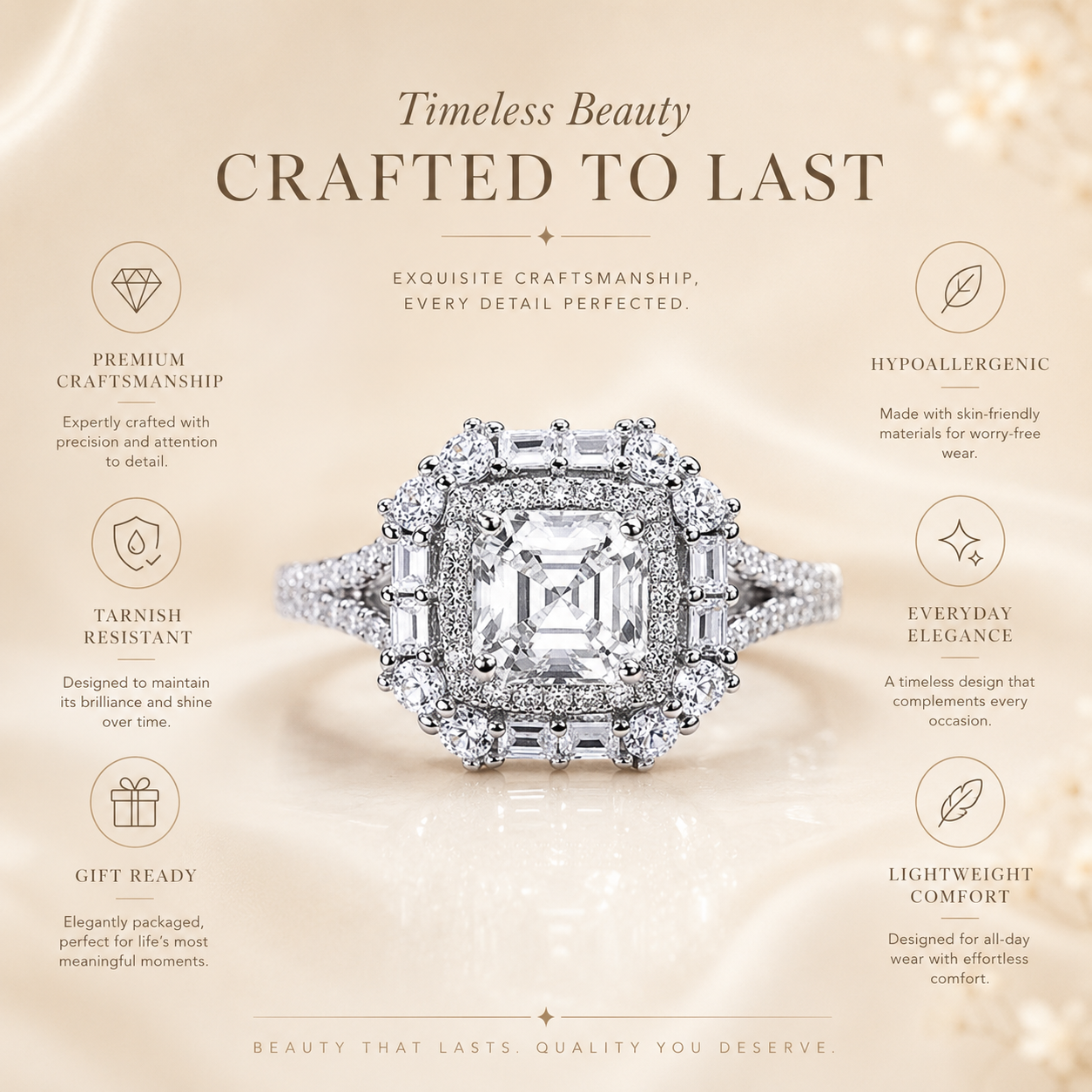 Anel Halo Moissanite Corte Asscher 