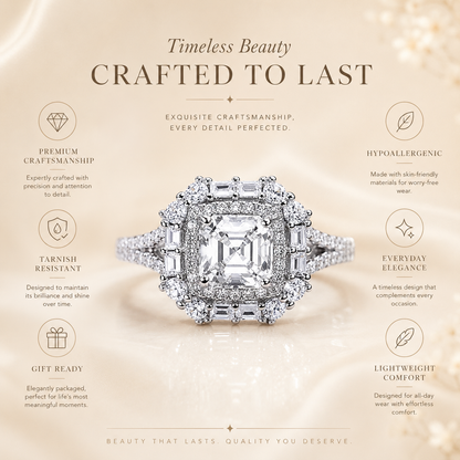 Anel Halo Moissanite Corte Asscher 