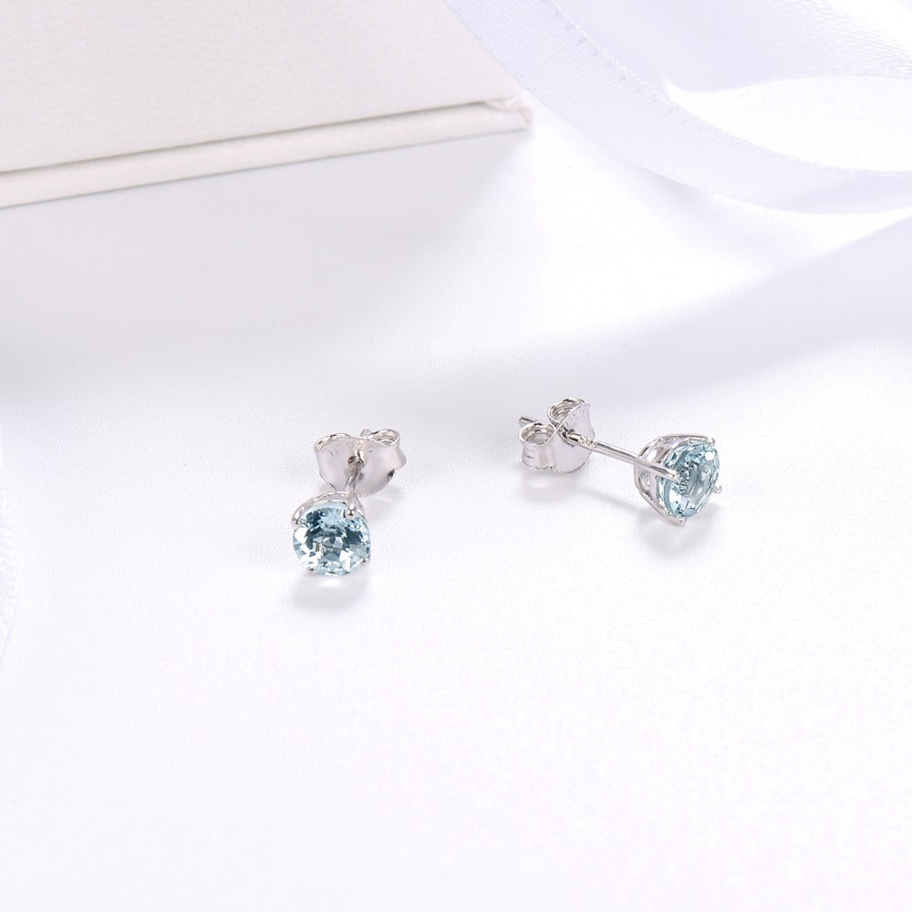 6mm Round Cut Natural Aquamarine Stud Earrings - Premium Jewelry from Dazzling Delights - Just $98.95! Shop now at Dazzling Delights