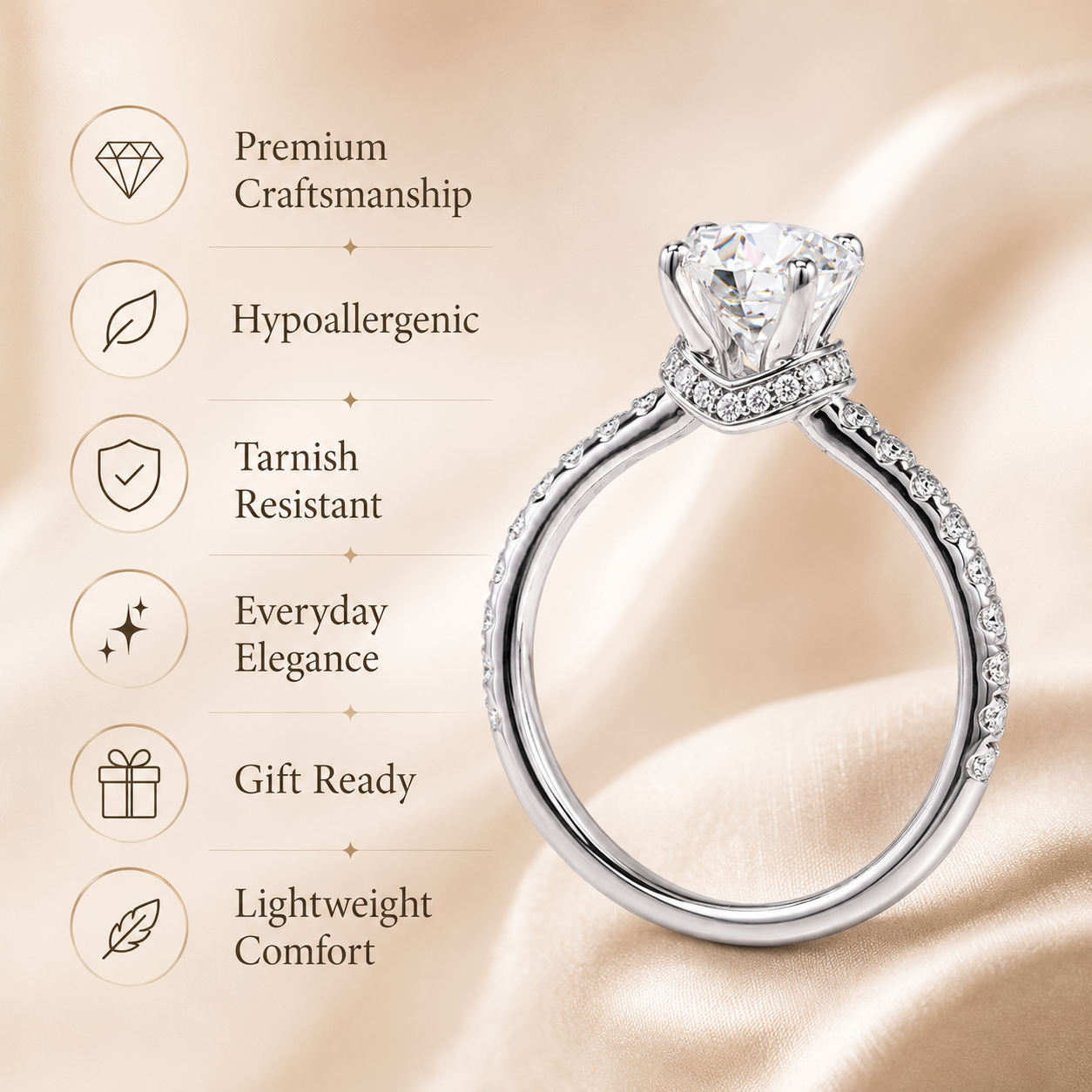 Round Brilliant Moissanite Hidden Halo Engagement Ring