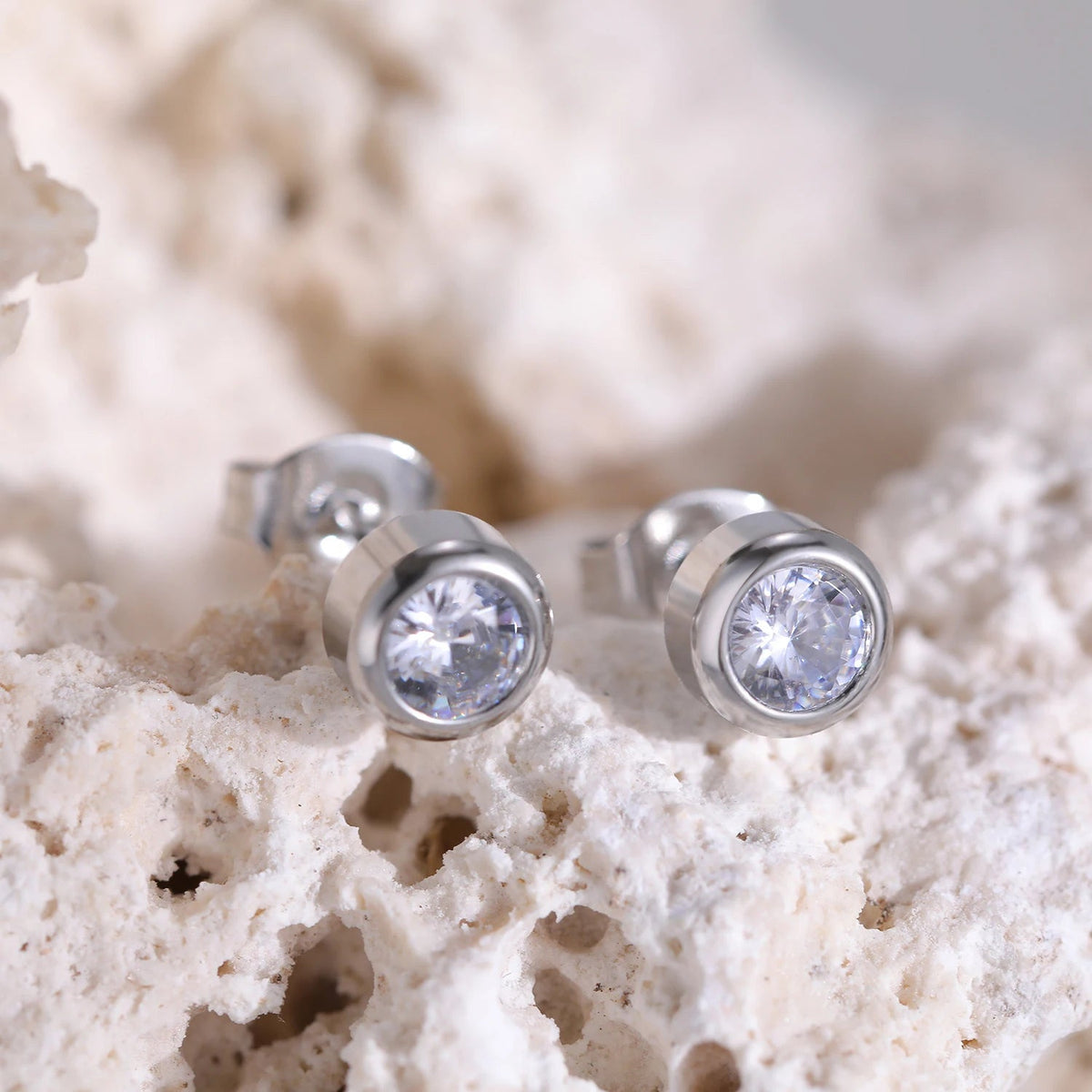 Titanium 5mm Cubic Zirconia Bezel Set Stud Earrings - Premium Jewelry from Dazzling Delights - Just $24.95! Shop now at Dazzling Delights