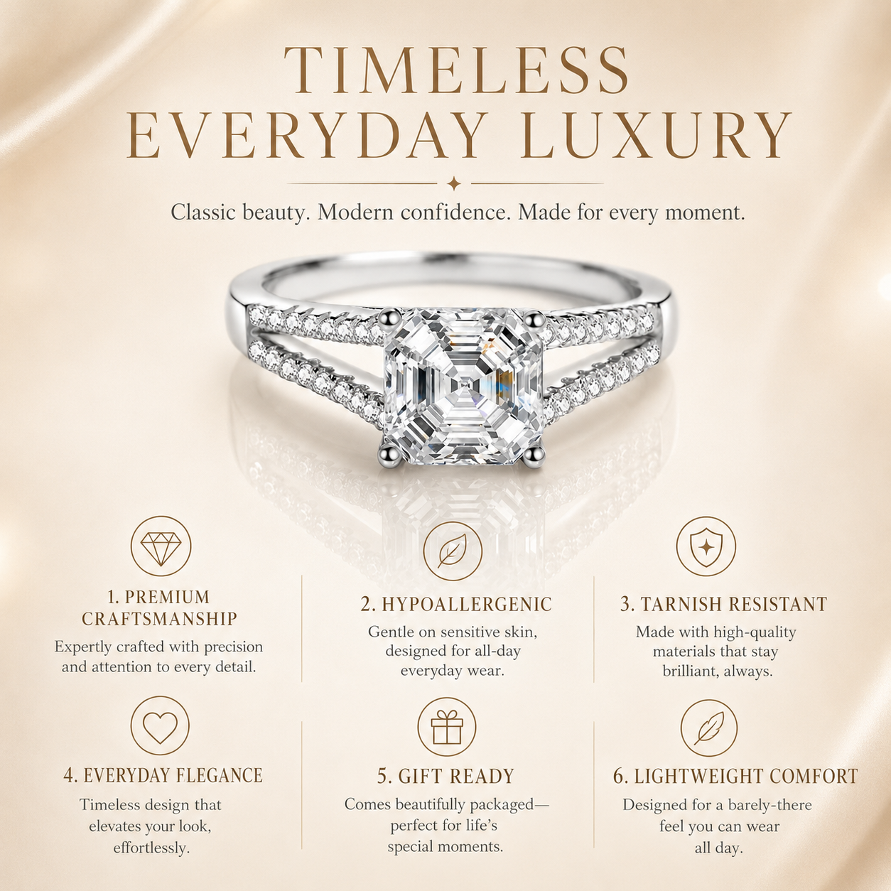 Asscher Cut Moissanite Split-Band Engagement Ring