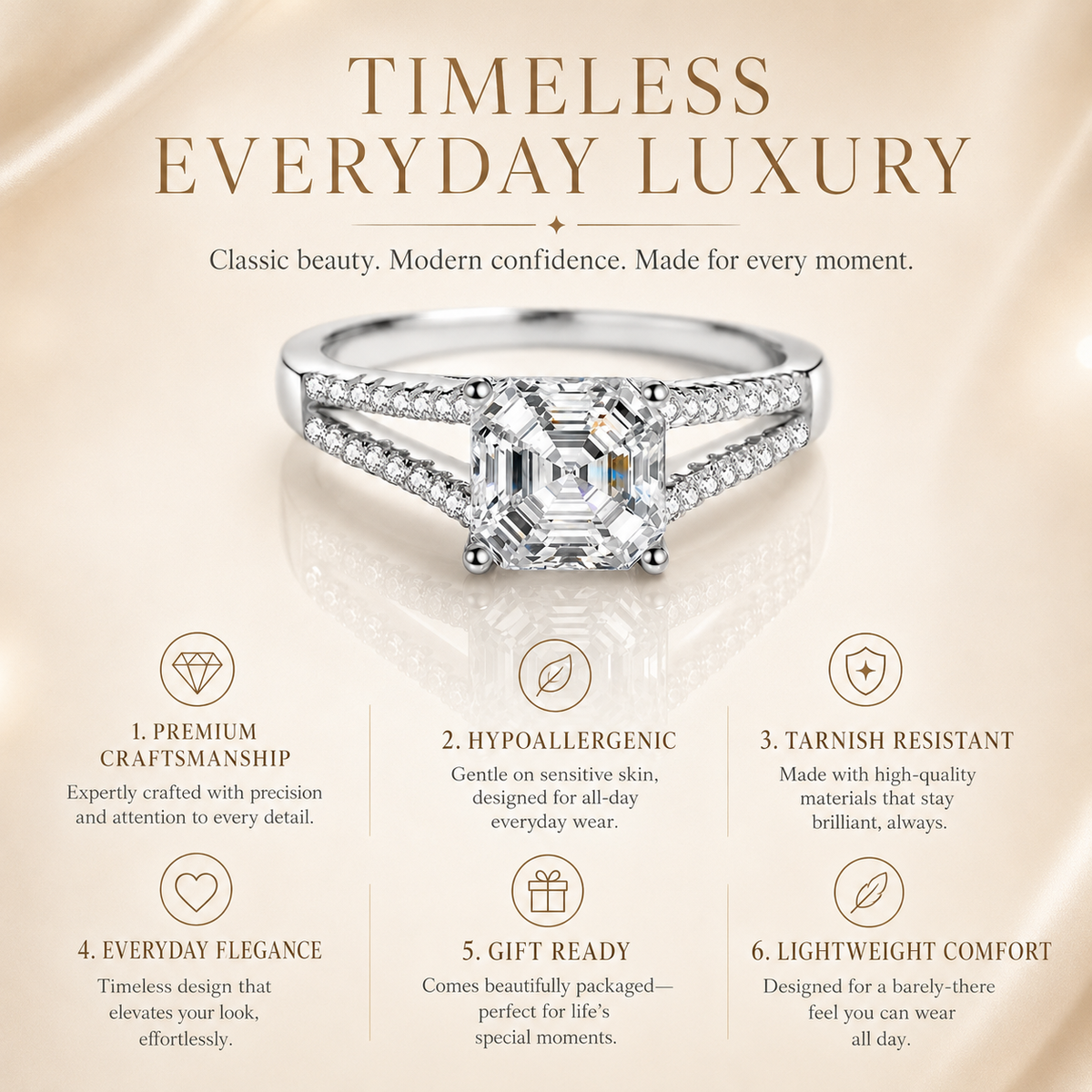 Asscher Cut Moissanite Split-Band Engagement Ring