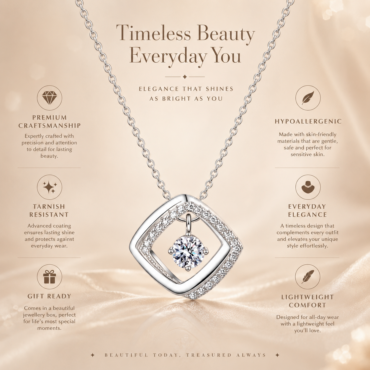 Colar redondo com pingente de moissanite com corte brilhante 