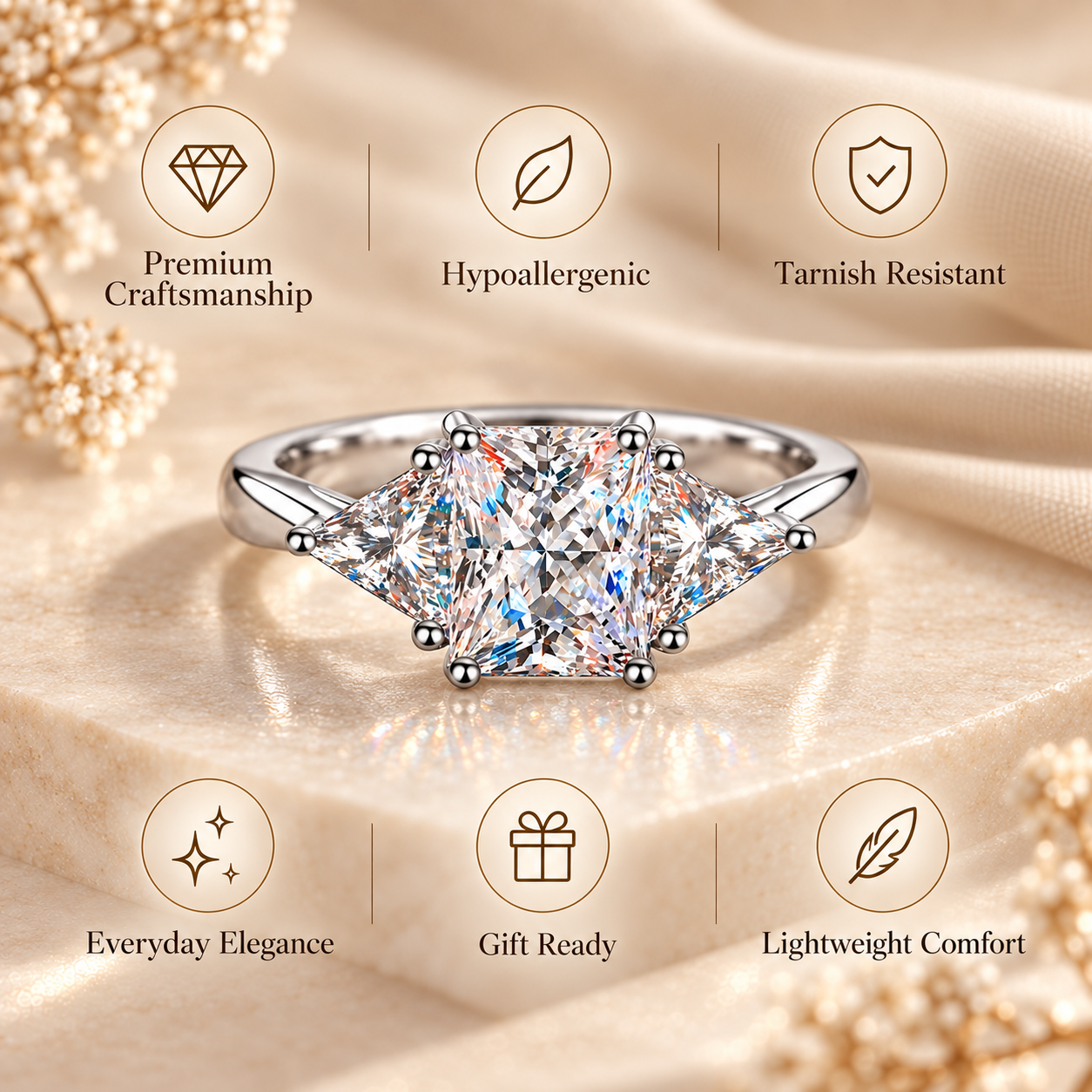 Anillo de trilogía de moissanita de talla radiante y billón de 3 ct 