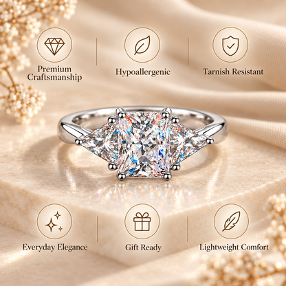 Anillo de trilogía de moissanita de talla radiante y billón de 3 ct 