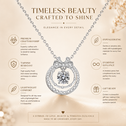 Colar com pingente de laço duplo de círculo duplo de Moissanite ornamentado 