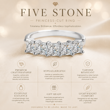 Five Stone Princess Cut Moissanite Anniversary Ring
