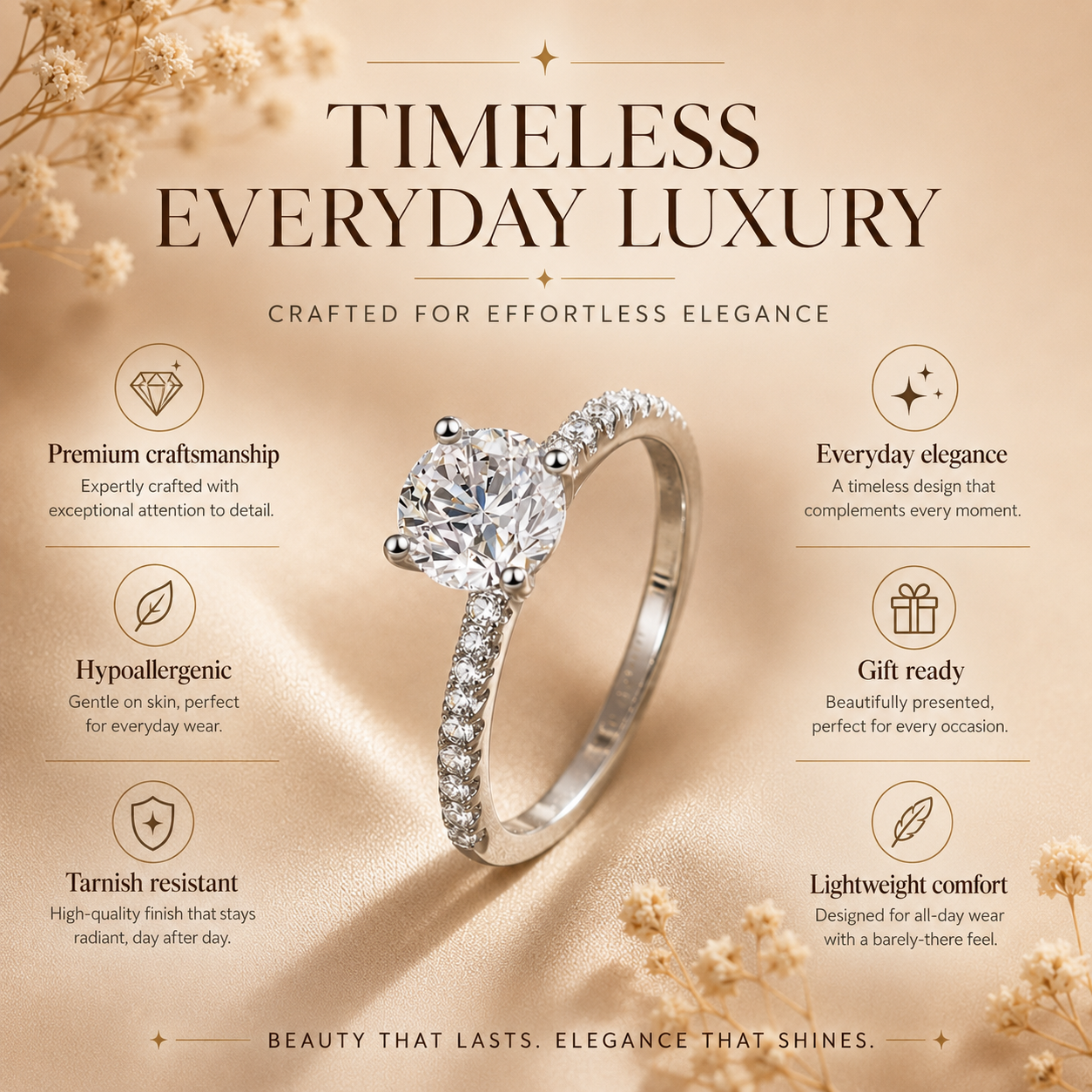 Round Brilliant Moissanite Pavé Solitaire Engagement Ring