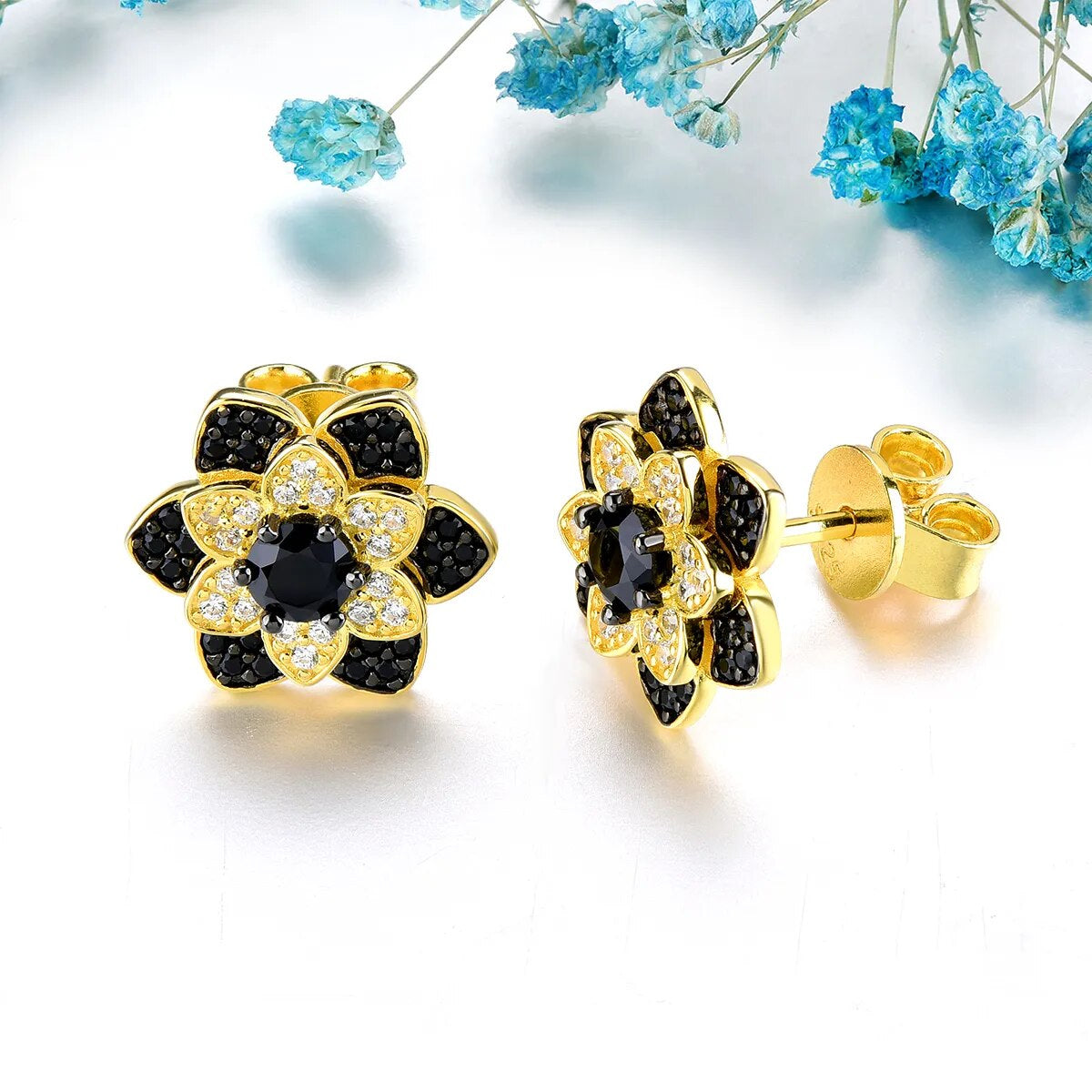 Black and White Spinel Flower Stud Earrings - Premium Jewelry from Dazzling Delights - Just $83.95! Shop now at Dazzling Delights