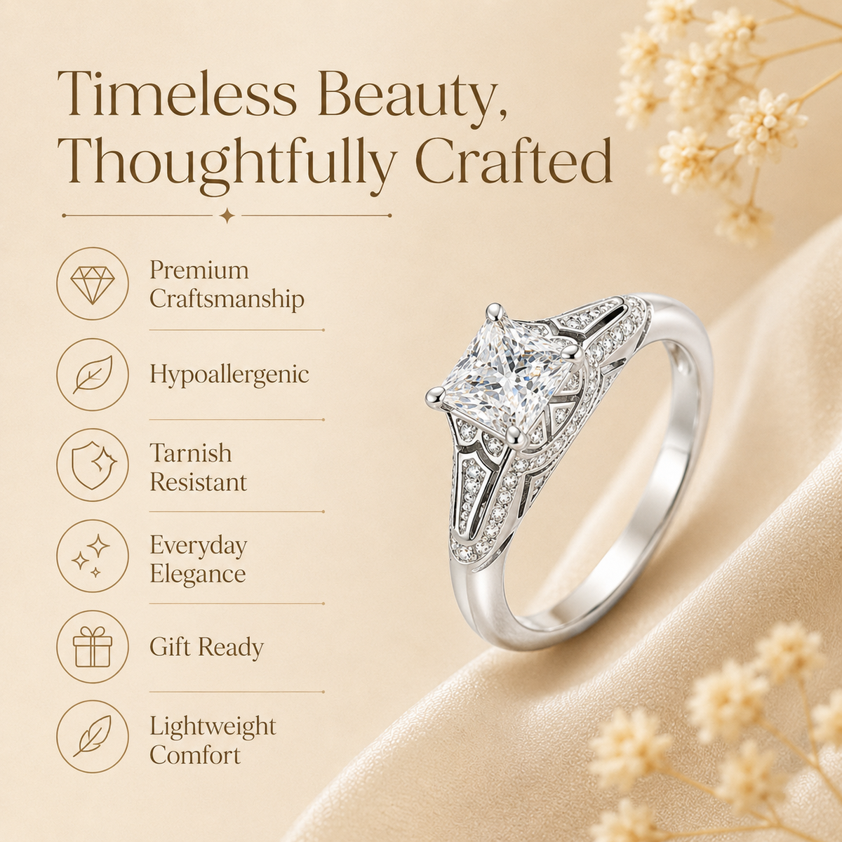 Vintage Princess Cut Moissanite Filigree Engagement Ring