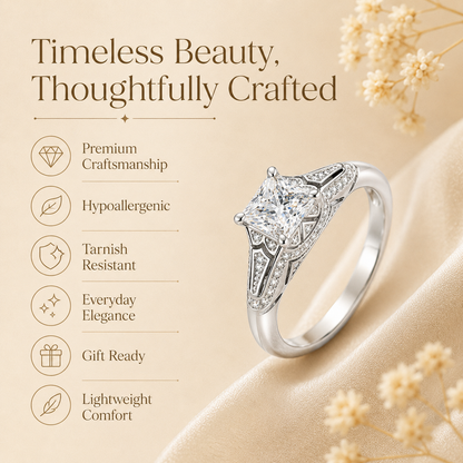 Vintage Princess Cut Moissanite Filigree Engagement Ring