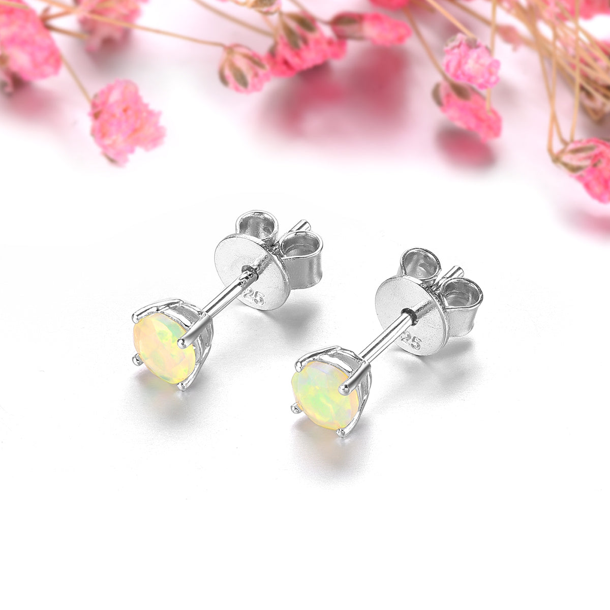4mm Round Cut Natural Opal Stud Earrings - Premium Jewelry from Dazzling Delights - Just $67.95! Shop now at Dazzling Delights