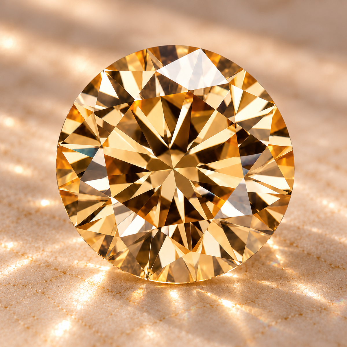 Vivid Champagne Round Brilliant Cut Moissanites