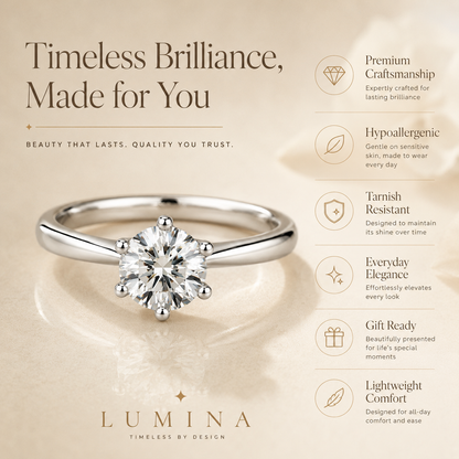 Anillo de compromiso clásico de moissanita con solitario estilo Tiffany de 6 puntas 