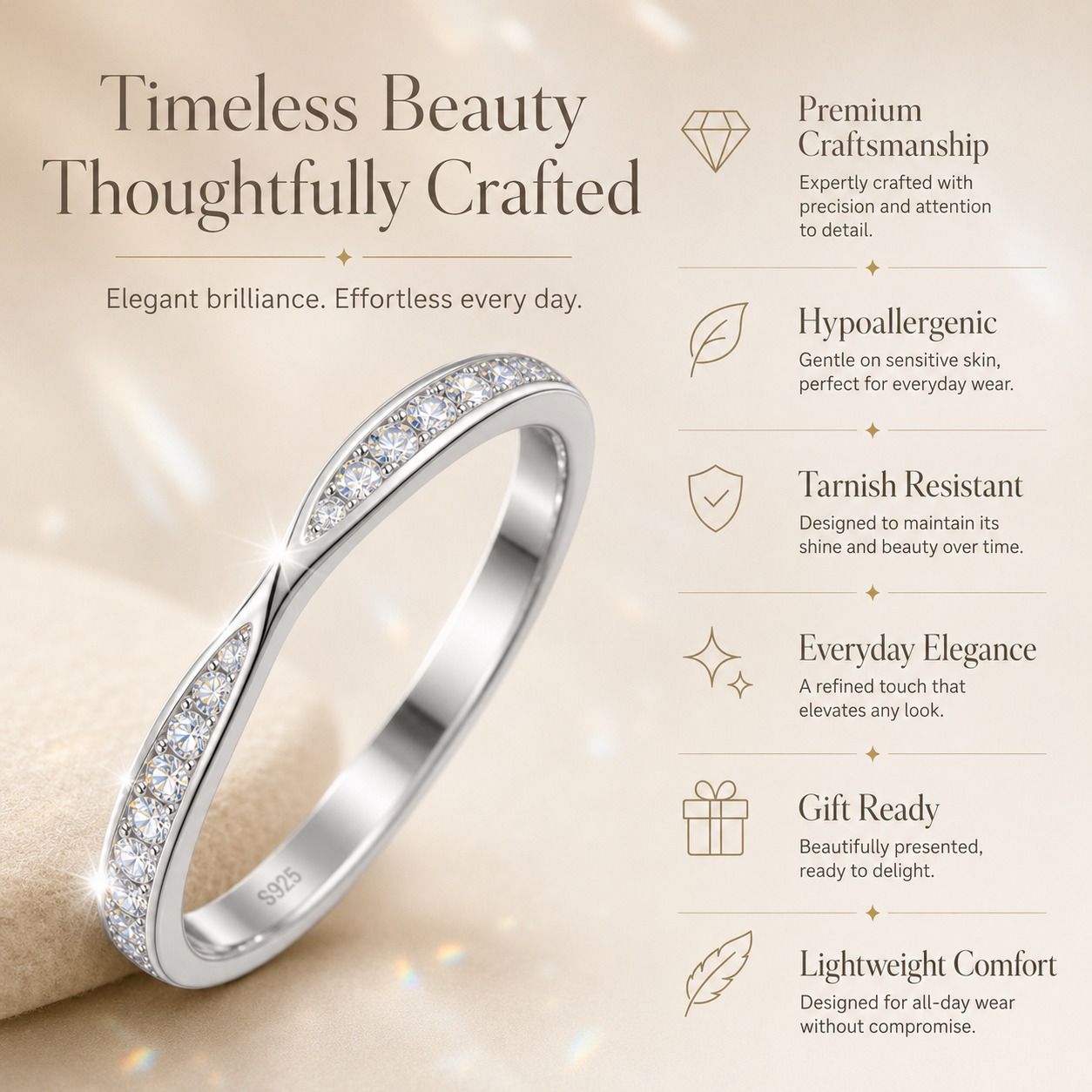 Anel elegante de meia eternidade de Moissanite