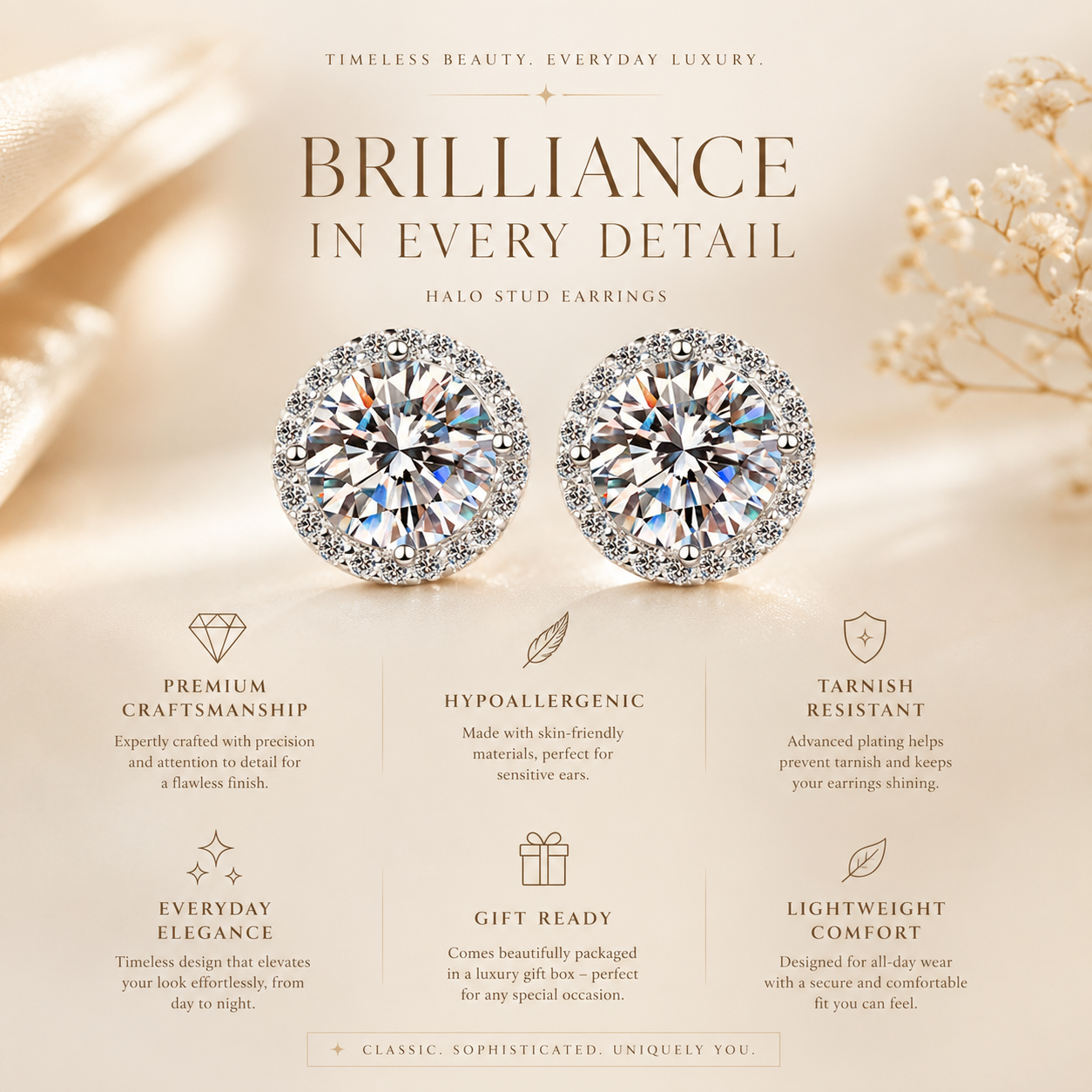 Brincos redondos de corte brilhante Moissanite Halo 