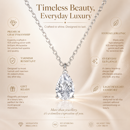 Colar com pingente de gota de moissanite com corte de pêra 
