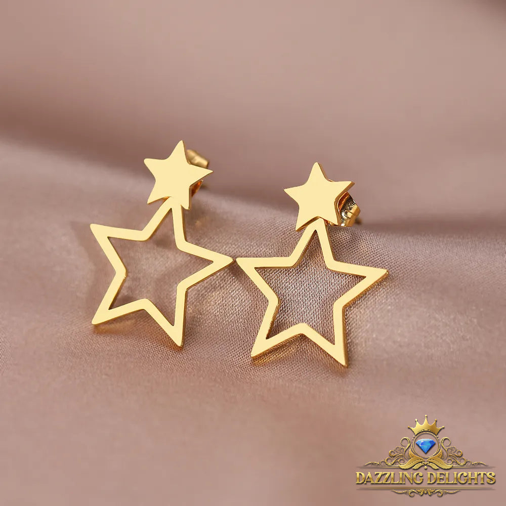 Titanium Double Star Stud Earrings - Premium Jewelry from Dazzling Delights - Just $27.95! Shop now at Dazzling Delights