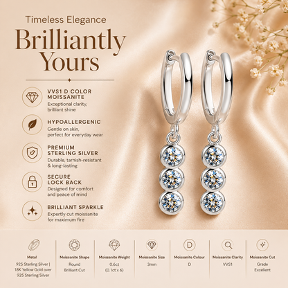 Triple Drop Moissanite Hoop Earrings