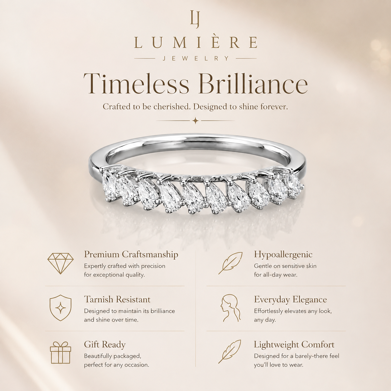 1ct Pear Cut Moissanite Half-Eternity Wedding Band