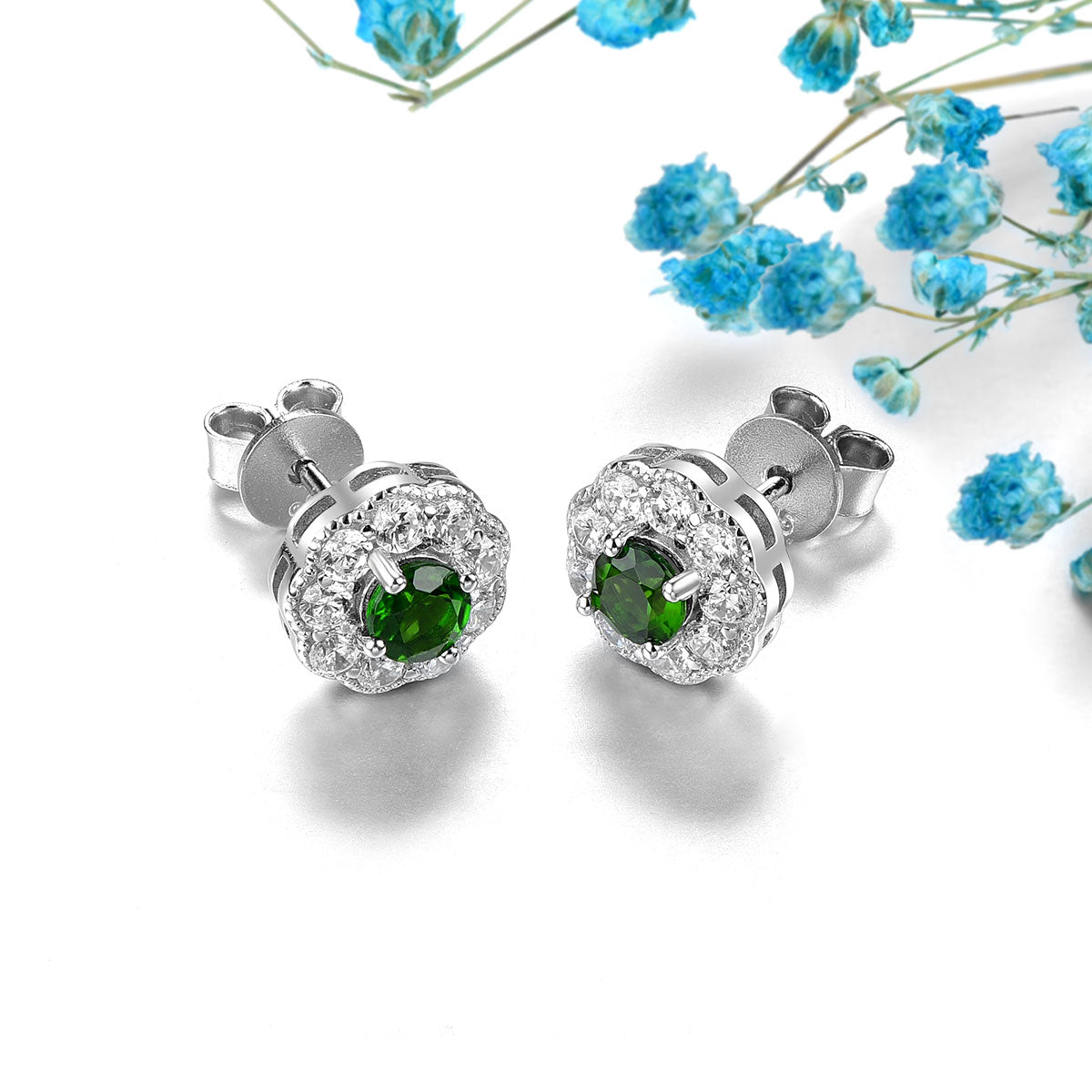 4mm Round Cut Natural Chrome Diopside Halo Stud Earrings - Premium Jewelry from Dazzling Delights - Just $74.95! Shop now at Dazzling Delights