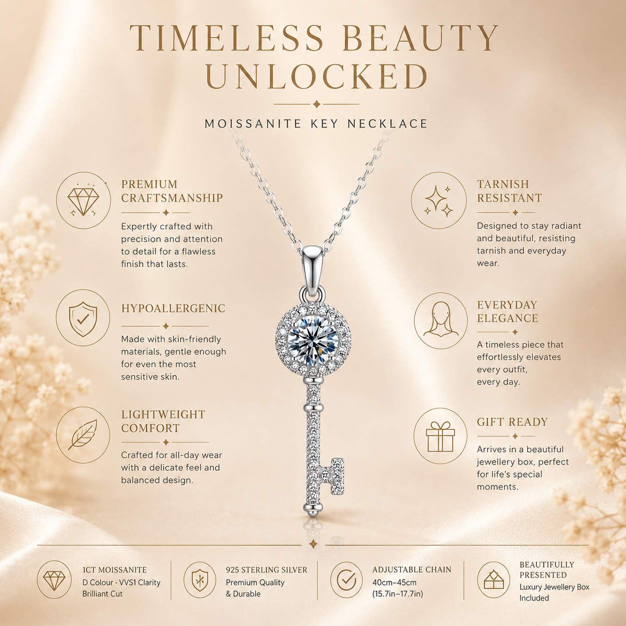 Moissanite Key Pendant Necklace