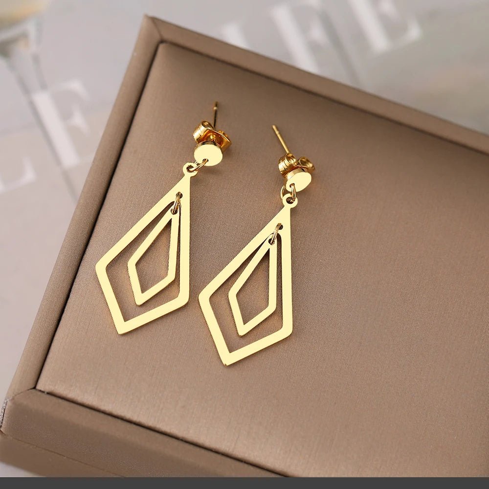 Titanium Geometric Dangle Earrings - Premium Jewelry from Dazzling Delights - Just $24.95! Shop now at Dazzling Delights