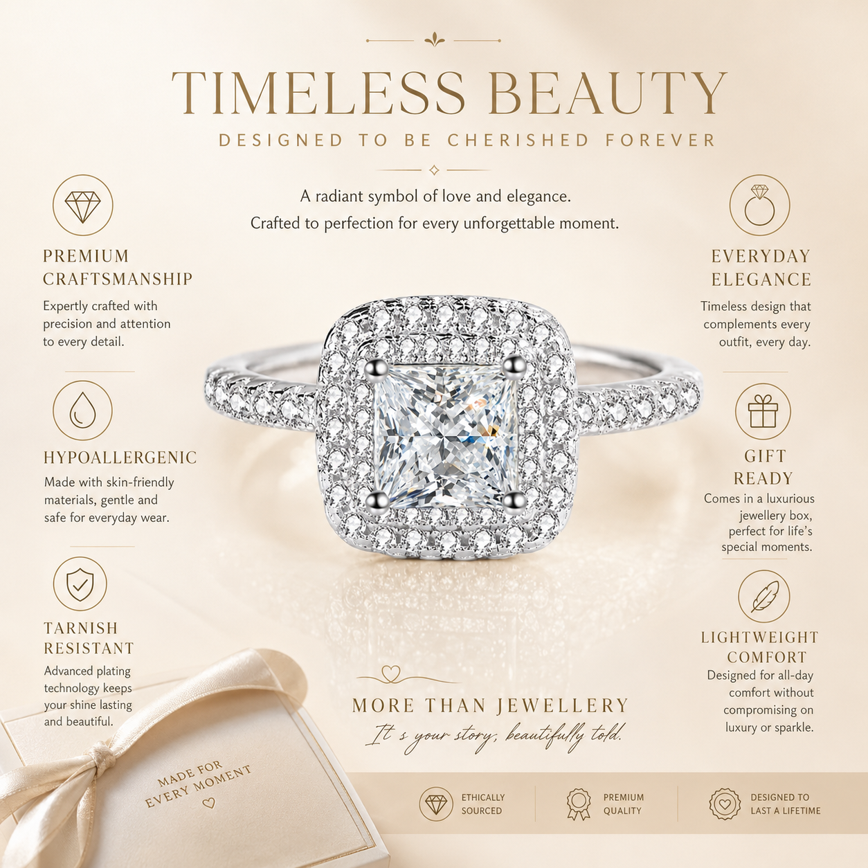 Anel de Halo Duplo Moissanite Corte Princesa 