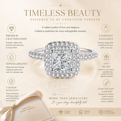 Anel de Halo Duplo Moissanite Corte Princesa 