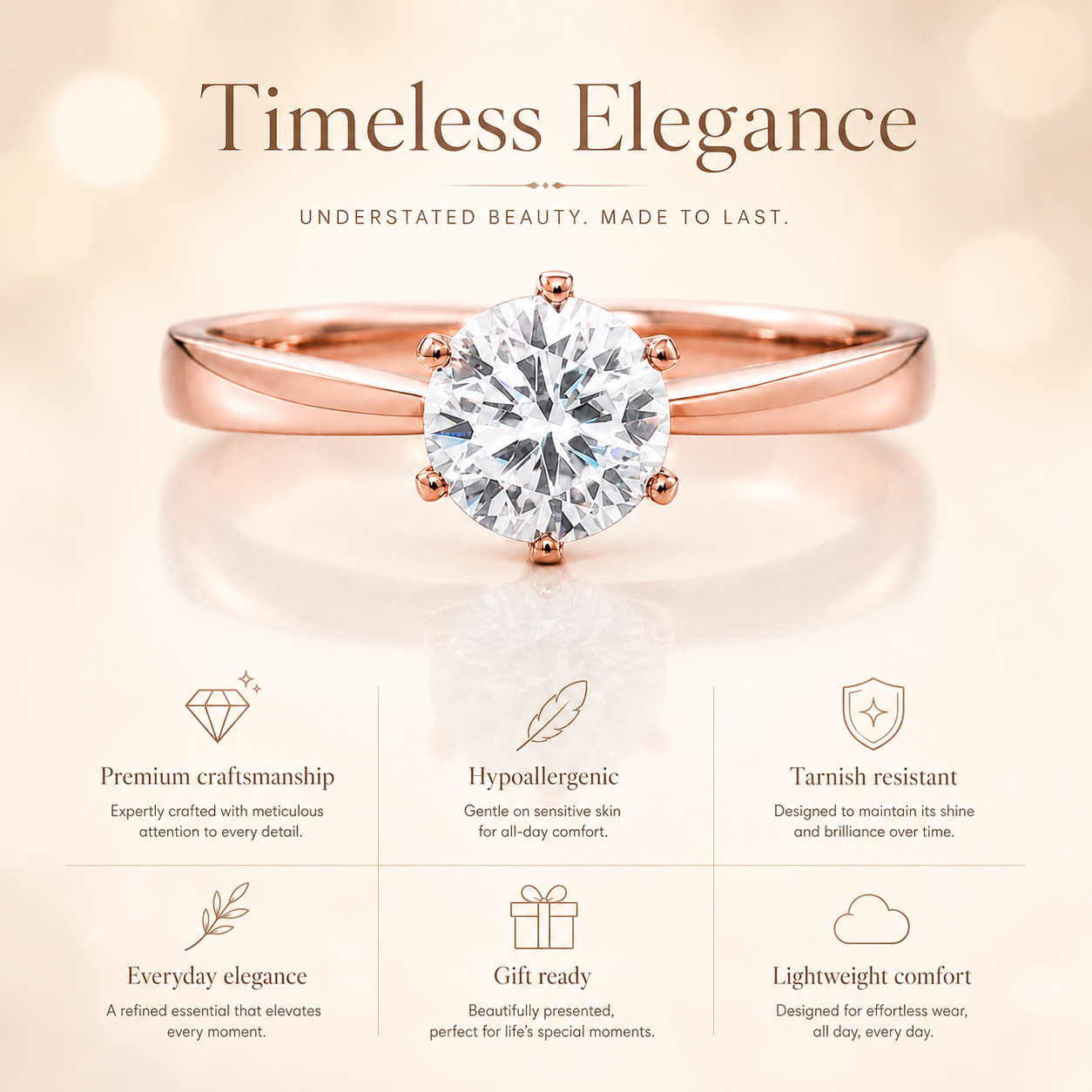Round Brilliant Moissanite Solitaire Engagement Ring in Rose Gold