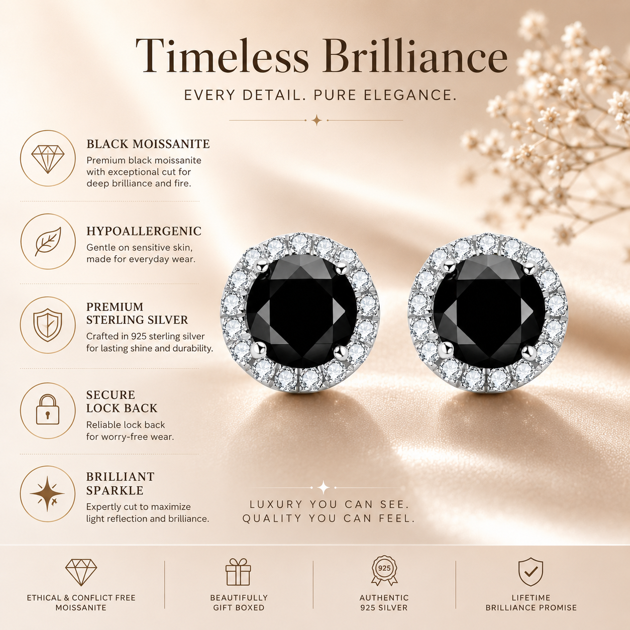 Black Halo Moissanite Stud Earrings