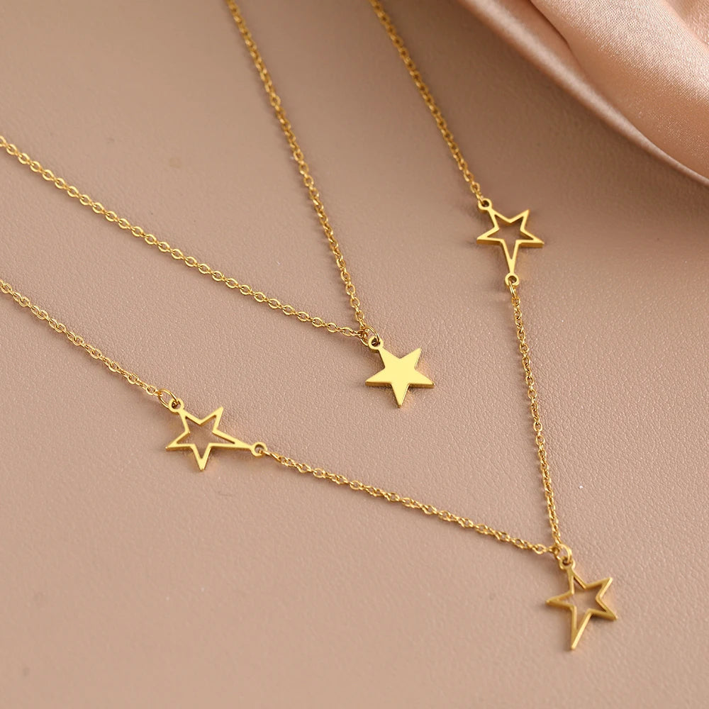 Titanium Double Layer Star Pendant Necklace - Premium Jewelry from Dazzling Delights - Just $27.95! Shop now at Dazzling Delights