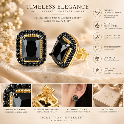 5.8ct Natural Black Spinel Rectangular Halo Stud Earrings