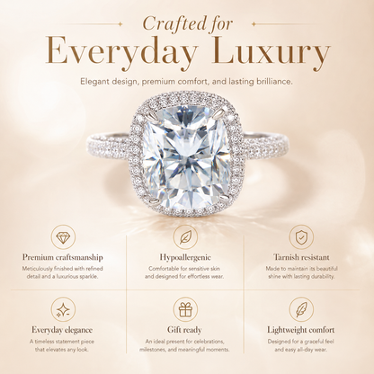 Anel Halo de Moissanite com corte almofadado de 5 quilates 