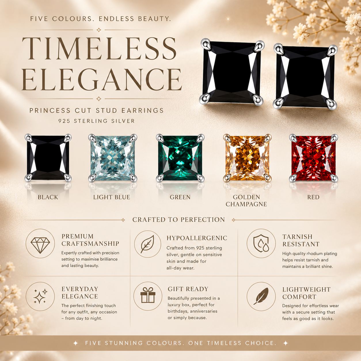 Brincos de moissanite vermelho com corte princesa 