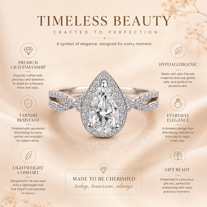 Pear Halo Moissanite Engagement Ring