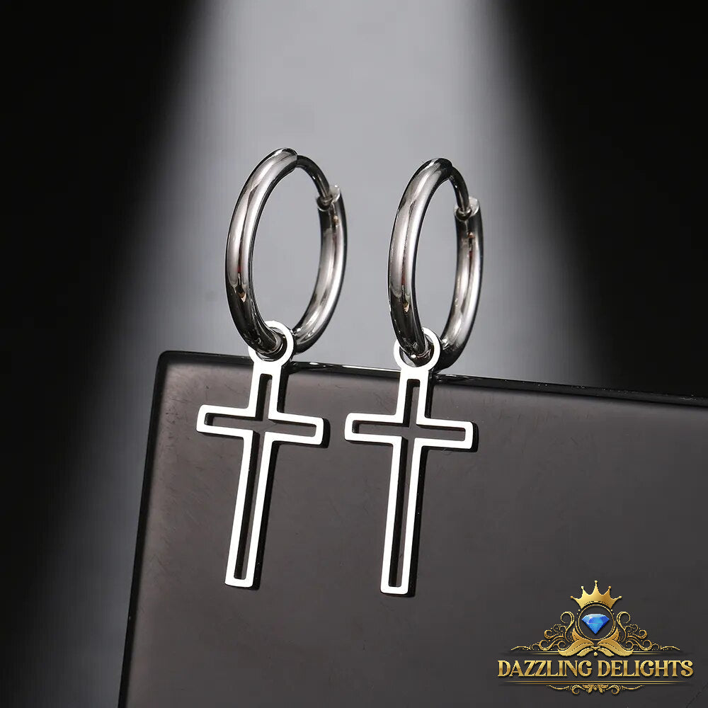 Titanium Hollow Cross Sleeper Dangle Earrings - Premium Jewelry from Dazzling Delights - Just $29.95! Shop now at Dazzling Delights