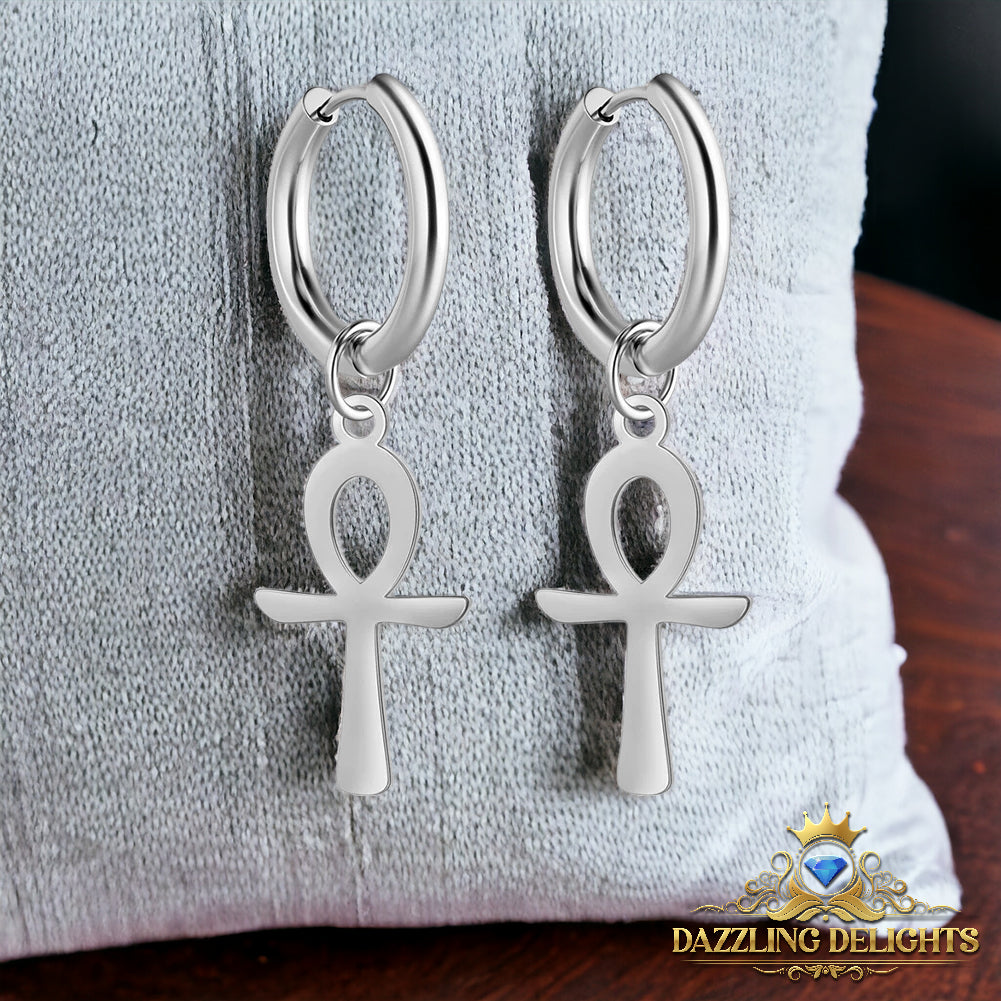 Titanium Ankh Cross Sleeper Dangle Earrings - Premium Jewelry from Dazzling Delights - Just $28.95! Shop now at Dazzling Delights